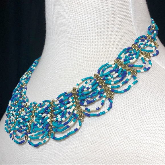 Seed Beads Scalloped Art Bib Multicolor Necklace - Picture 3 of 3